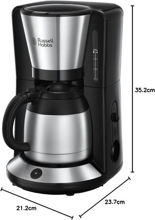 Кавоварка Russell Hobbs душова лійка для оптимальної екстракції та аромату Adventure (макс. 8 чашок, термоглечик 1,0 л, автоматичне вимкнення, крапля-стоп, 1100 Вт) Кавоварка з фільтром 24020-56, чорна