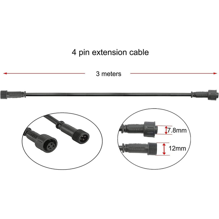 Контактний подовжувач 1 м для теплого білого освітлення патіо, подовжувач для кабелю для теплих білих світлодіодних вбудованих наземних світильників, водонепроникний IP67 (1 м, , 4 контакти), 5 шт., 2-