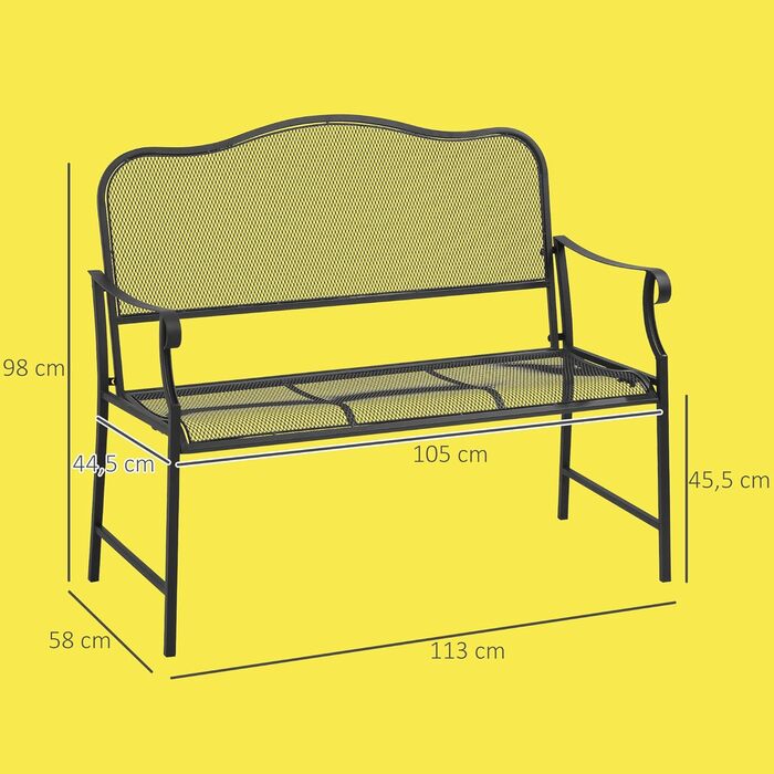 Місна паркова лавка Садова лавка Лавка для патіо Лавка зі спинками до 220 кг Вантаж Метал 113 x 58 x 98 см Чорний, 2-