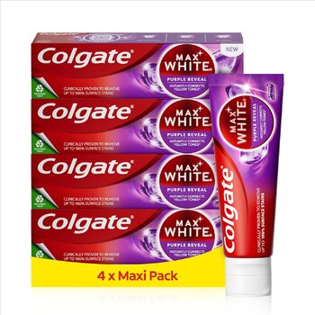 Зубна паста Colgate Max White Purple Reveal 4x75мл - для білих зубів і сяючої посмішки