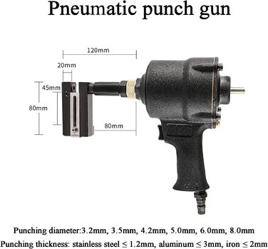 Пневматичний перфоратор, 3,2-8 мм, професійний перфоратор, затискні головки можна повертати на 360 градусів, регульовані краї, металева пластина, круглий отвір, нержавіюча сталь 3,5 мм (6 мм)