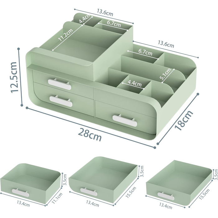Органайзер для макіяжу Коробка для зберігання косметики - Зберігання косметики Косметична коробка для макіяжу, Спальня Косметична коробка з ящиками та ручкою - Для пензлика для макіяжу, ювелірних прикрас, губної помади, догляду за шкірою Зелений