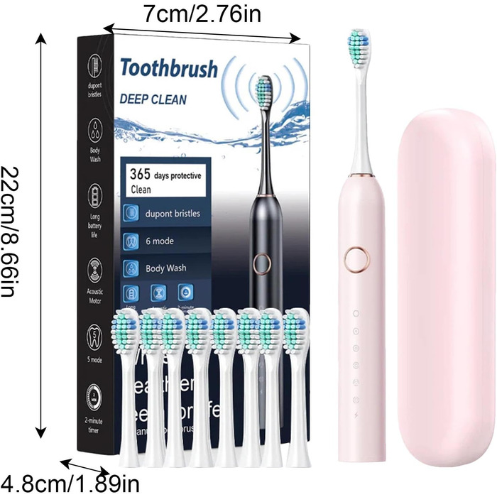 Електричні зубні щітки Dtaigou для подорожей, акумуляторні зубні щітки з футляром, електричні зубні щітки - глибоке чищення 40 000 VPM, 6 режимів, зубна щітка, дорожній кейс в комплекті