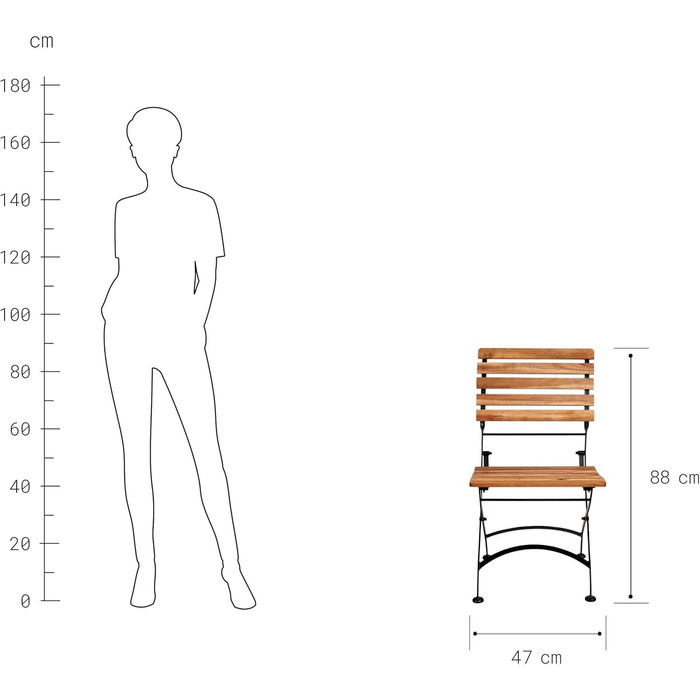 Складне садове крісло BUTLERS -PARKLIFE- Стілець виготовлений з деревини FSC в натуральному кольорі та металевому каркасі в чорному кольорі Внутрішні зовнішні атмосферостійкі меблі для балкона, кухні, патіо, саду