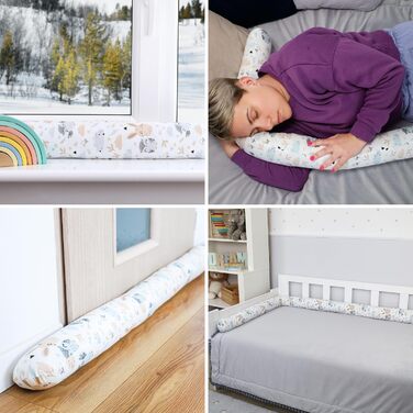 Ліжко Snake Bed Подушка Подушка для годування Bed Roll Bed Edge Protector Декоративна подушка Bed Border Snake XL Ручна робота світло-сіра з совами 400 см