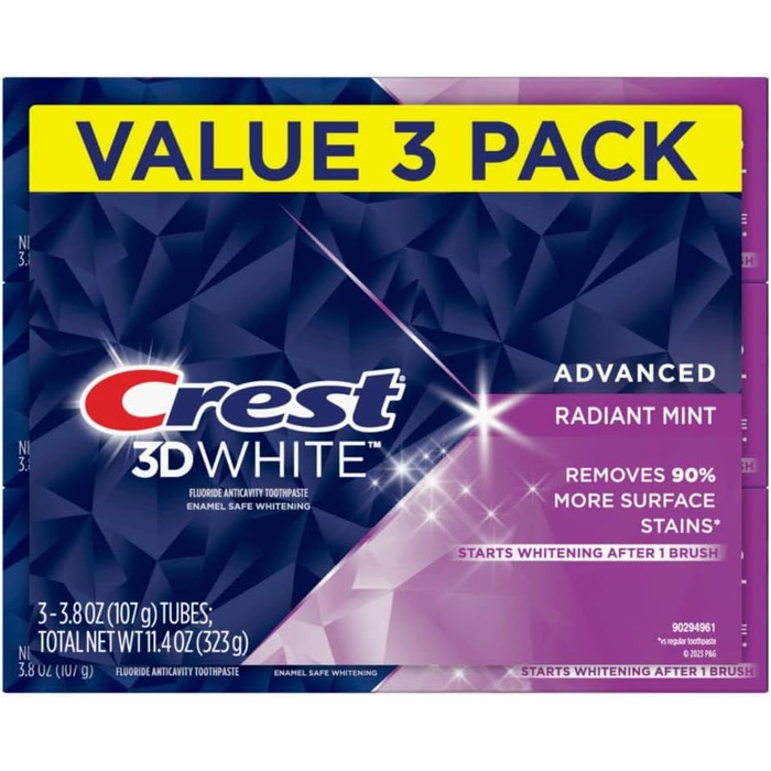 Зубна паста зі смаком Crest 3D White Radiant Mint, 107 г, 3 шт. и