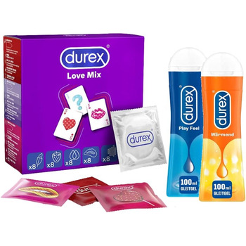 Набір презервативів Durex Love Mix з презервативами Durex Love Mix - Упаковка 40 шт. (40 шт. ) і зразковий пакет мастила Durex Play для нього та неї Підігрів і відчуття (2 x 100 мл)