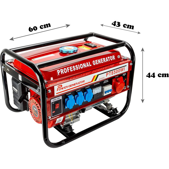 Генератор електроенергії на бензині Електрогенератори з аксесуарами Генератор аварійного живлення тихий 5 розеток 3 шт. 230V / 400V / 12 V 6,5 к.с. (електрогенератор з тяговим стартером)