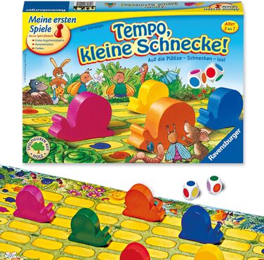 Дитяча гра Ravensburger 21420 - Tempo Little Snail, Захоплюючі перегони равликів, настільна гра та настільна гра для дівчаток та хлопчиків, 2-6 гравців, від 3 років Одиночний