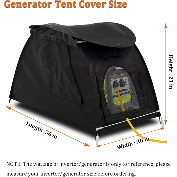 Чохол для намету Coverify Inverter під час роботи, водонепроникний портативний всепогодний захист генератора для більшості інверторних генераторів потужністю 1000-5500 Вт (90 * 50 * 58 см, чорний)