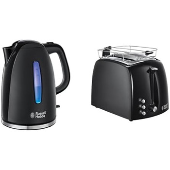 Набір для сніданку Russell Hobbs з 2 шт. електричний чайник (2400 Вт, світлодіодне освітлення) тостер (дуже широкі слоти для тостів) серія Textures Plus