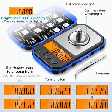 50g/0.001g Precision Pocket Scale Jewelry Scale, LCD Mini Scale Portable, Tare Function, 10g x 2 pcs Calibration Weights - Blue, 50g/0.001g Precision Pocket Scale Jewelry Scale, LCD Mini Scale Portable, Tare Function, 10g x 2 pcs Calibration Weights - Blu