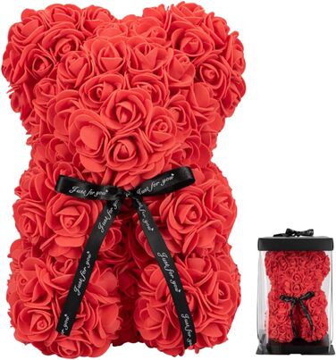 Ведмедик Mia Milano Teddy Bear Roses with Gift Box I Rose Teddy Red - 30cm - Decoration Rose Bear for Her I День святого Валентина Decoration Gift I Infinity Rose Bear