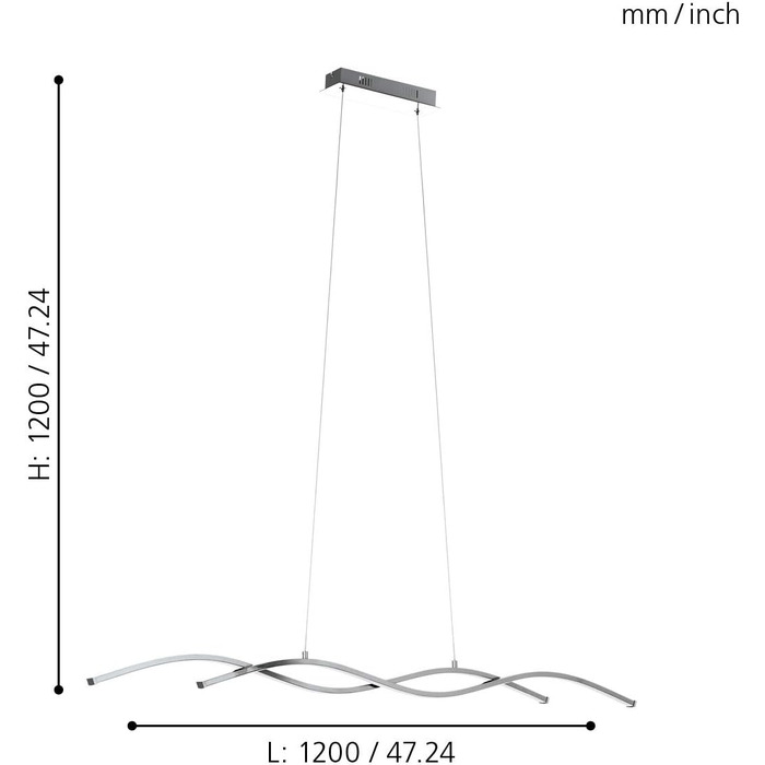 Світлодіодний підвісний світильник EGLO Lasana 2, підвісний світильник з 2 полум'ям, підвісний світильник з алюмінію, сталь, пластик, колір хром, білий, L 120 см Довжина підвісного світильника 120 см