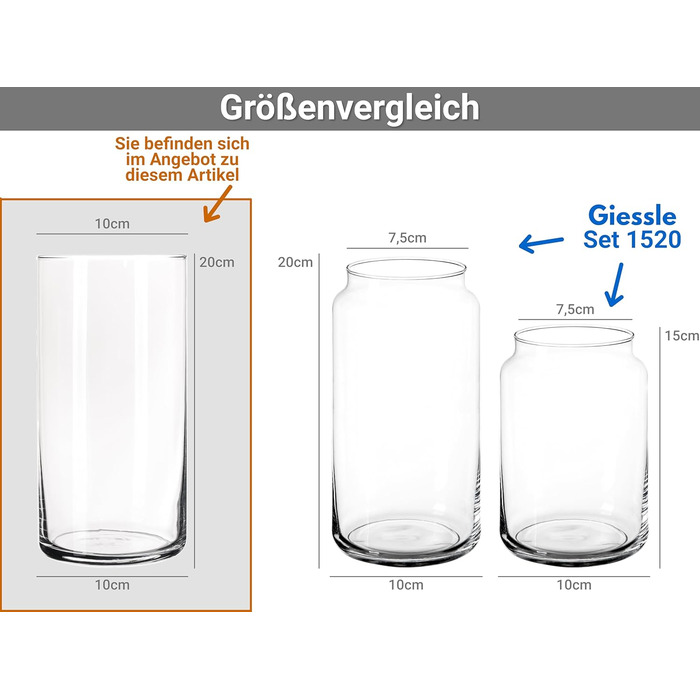 Великі скляні циліндри Giessle 12 x 20 см як ваза ліхтар циліндр скляні вази циліндр ваза свічка ваза зі скла ваза для квітів зі скла