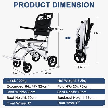 Надлегка транспортна інвалідна коляска - Складна портативна інвалідна коляска з ручним гальмом - Візки для старого літака Travel Z10