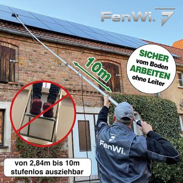 Водна телескопічна палиця FenWi 10 м у повному комплекті для миття скла, сонячного прибирання, прибирання зимового саду за допомогою миючої щітки, склоочисника (для перенесення води), шланга, телескопічної палиці та аксесуарів