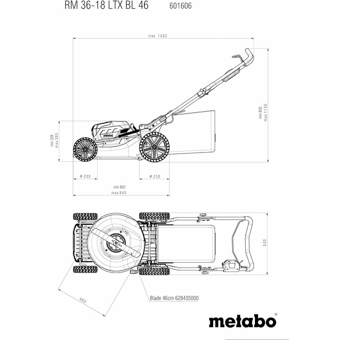 Акумуляторна газонокосарка RM 36-18 LTX BL 46 - 601606850 - 18 В - Акумуляторна газонокосарка з функцією мульчування - Для садів площею до 800 м - Без акумулятора та зарядного пристрою Без акумулятора Одна