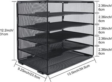 Відділень Алюмінієвий металевий офісний стіл-органайзер Тримач документів Лоток для файлів Тримач журналу Лоток для листів Органайзер для паперових журналів, чорний, 5