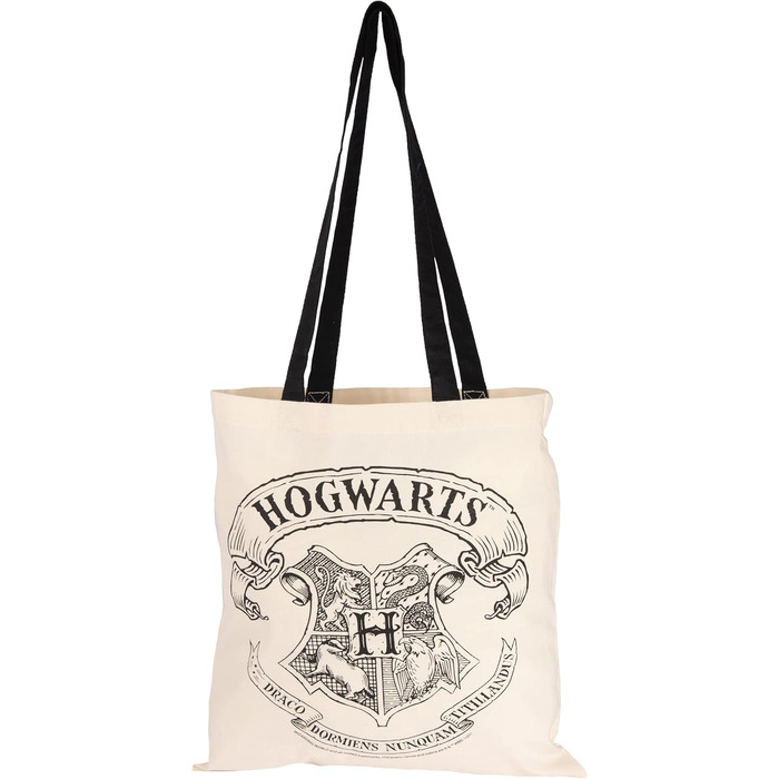 Гаррі Поттер тканинна сумка - Hogwarts Crest Jute Bag Сумка-торбинка Бавовняна сумка з довгими ручками бежевого натурального кольору