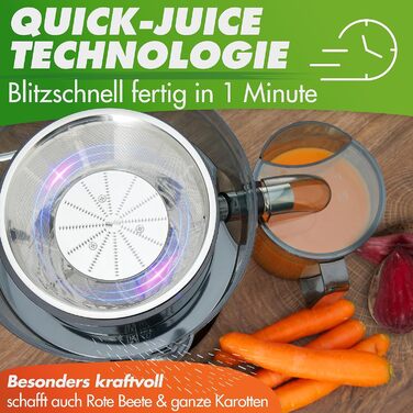 Переможець тестування* QUICK-JUICER Соковижималка з нержавіючої сталі для фруктів і овочів i XXL Слот для вичавлювання соку з цілих фруктів, 800 Вт, 2 швидкості, без бісфенолу А в т.ч. пляшка для пиття рецепти Книга та додаток Нержавіюча сталь XXL Заливни