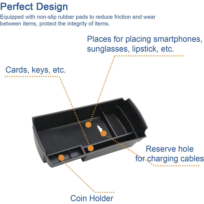 Ящик для зберігання на центральній консолі Coleya сумісний з Peugeot 3008 5008 GT Citroen C5 Aircross DS7 Crossback 2016-2024, органайзер підлокітника, бардачок центрального підлокітника з нековзним килимком (чорний)