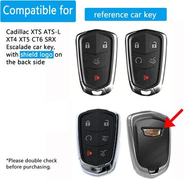 Чохол для ключа Kwak з ABS, сумісний з Cadillac XTS ATS-L XT4 XT5 CT6 SRX Escalade Key, логотип Shield, кришка ключа автомобіля з брелоком (чорний)