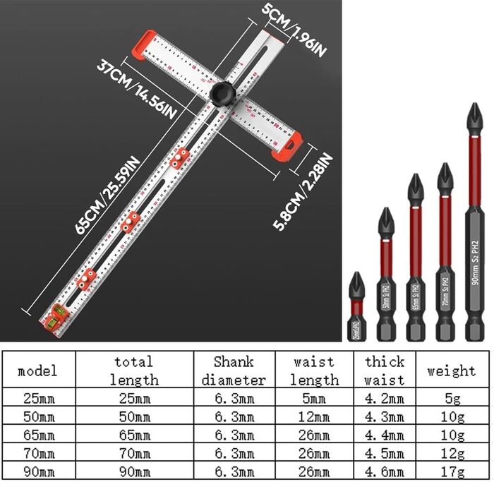 Лінійка для позиціонування свердла 2-в-1, Т-подібна лінійка, деревообробна лінійка, точне свердло для столярних робіт, шаблон для свердління отворів у шафах, пристосування для свердління штифтів для полиць 25 дюймів