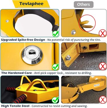 Автомобільний кіготь, Блокування шин, Захист від крадіжки, Кіготь колеса причепа, Замок, Паркувальний кіготь для легкових автомобілів, вантажівок, позашляховиків, кемперів, човнів Жовтий Модернізований подвійний замок