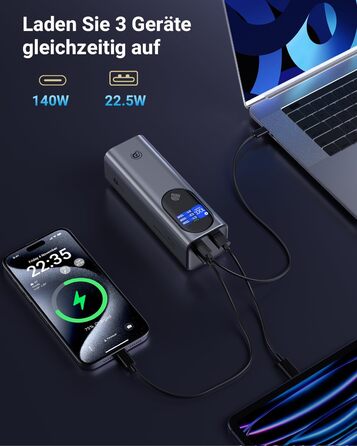 Зовнішня батарея 140W 27000mAh з цифровим дисплеєм та USB C