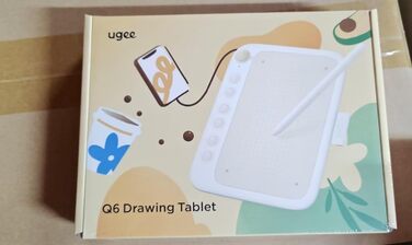 Графічний планшет UGEE для ПК 6,3 x 4 дюйми, Dital Drawing Pad з пером 8192 Чутливість до натискання 10 Express Keys Pen Tablet, сумісний з Windows Mac Linux (Q6-Black)