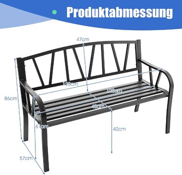 Садова лавка COSTWAY Металева, 2-місна лава, паркова лавка до 300 кг з навантаженням, патіо лавка для саду, балкона та тераси, 128 x 57 x 86 см