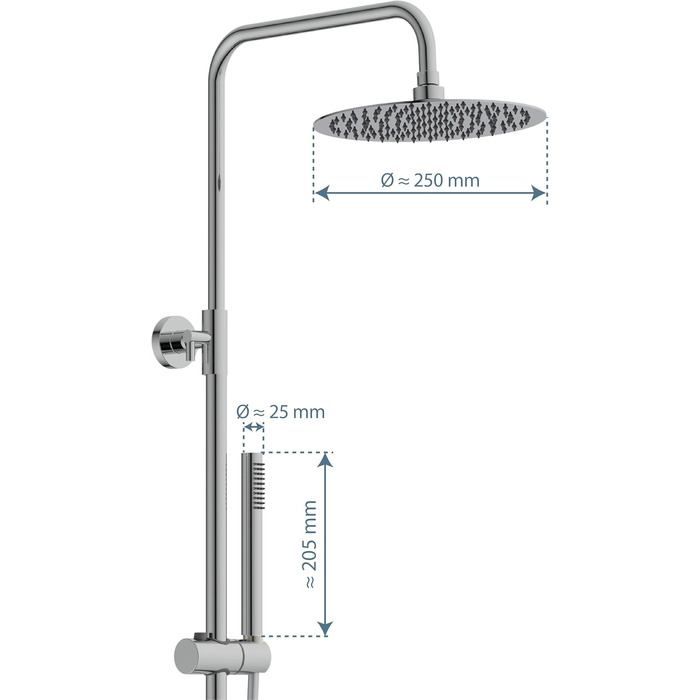 Душова система з термостатом, душовий комплект з великим тропічним душем (Ø 25 см) і регульованим ручним душем, душовий комплект з душовою решіткою, душ з краном, душова панель для душової колонки, хром Aquaduct хром, 60044
