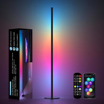 Світлодіодний торшер Meewata для вітальні, кутовий світильник RGB 140 см з регулюванням яскравості за допомогою APP, функція синхронізації музики та часу, світлодіодний торшер RGB IC для вітальні, спальні, ігрової кімнати