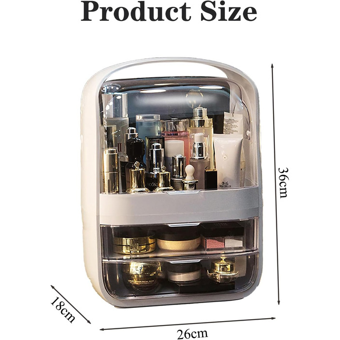 Органайзер для макіяжу SANON, коробка для зберігання, органайзер для макіяжу з 2 ящиками, коробка для зберігання косметики з прозорою кришкою та ручкою для комода Crystal White