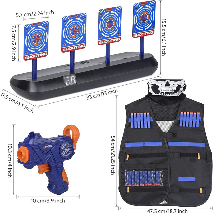 Мішень для пістолета Nerf, мішень з тактичним жилетом, 1 дитяча гвинтівка і 20 дротиків Nerf набір аксесуарів, подарунки іграшки для 6 7 8 9 10 років Діти Хлопчик Подарунки на день народження, 21JOYS