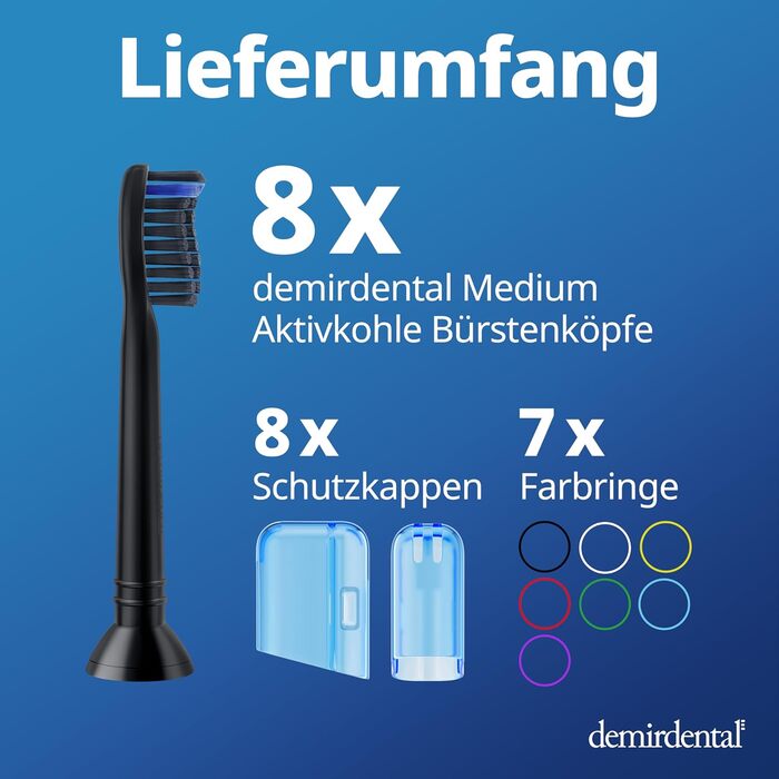 Змінні щітки з активованим вугіллям demirdental підходять для змінних щіток Philips Sonicare, середніх змінних щіток для природного очищення, чорні, HX9058mb, набір з 8 шт.
