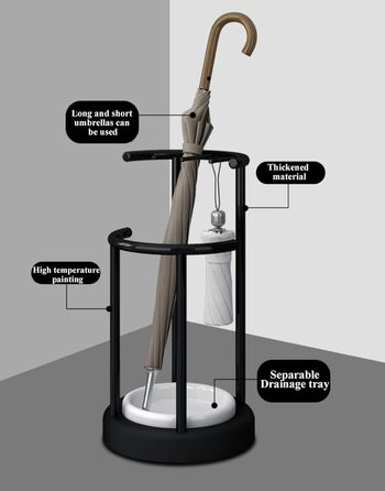 Тримач для парасольки NIZAME зі знімним піддоном для крапель, декоративна металева полиця, окремо стояча, для передпокою, офісу, патіо, декору, 3 гачки (колір стиль 2)