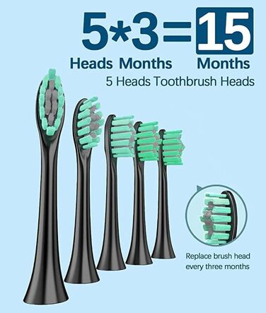 Електрична зубна щітка для дорослих, електрична звукова зубна щітка з 5 насадками для щітки та зарядною станцією, акумуляторна електронна зубна щітка з 2-хвилинним інтелектуальним таймером і 5 режимами