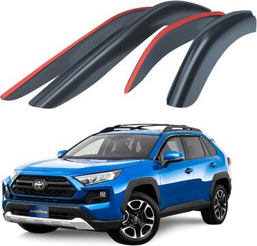 Вітровий дефлектор Goodyear для Toyota RAV4 2019-2023 Дощовик на вікно автомобіля, Дефлектори дощу, Клейкі дефлектори, 4 шт. и, темний димчастий