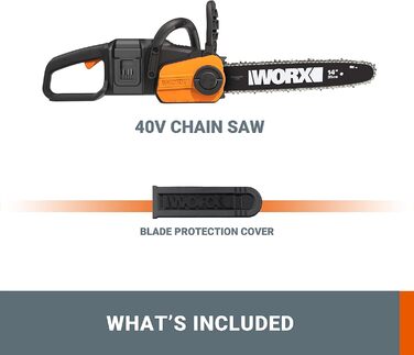 Акумуляторна ланцюгова пила WORX WG384E.9 40В - довжина шини 35 см - потужний безщітковий двигун - заміна ланцюга без інструментів - швидкість різання 8 м/с - легка та компактна - без акумулятора та зарядного пристрою