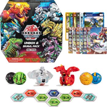 Ексклюзивний набір Storeo Bakugan 'Evolutions UNbox & Brawl 6 з 2 кулями платинової серії (Pyrus Dragonoid, Haos Wrath) та 4 основними кулями (Aquos Sharktar, Ventus Trox, Aurelus Viloch, Darkus Nillious)