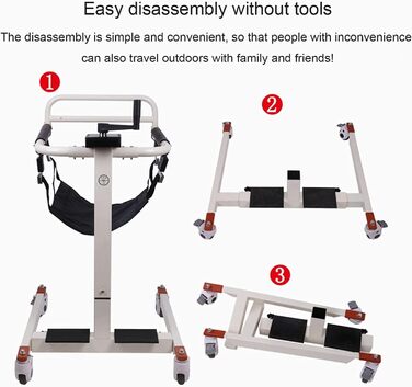 Крісло для пересування з підйомником для пацієнта - Портативний допоміжний засіб для перенесення підйомника для інвалідного візка для людей похилого віку - М'яке сидіння та колеса - Домашнє використання