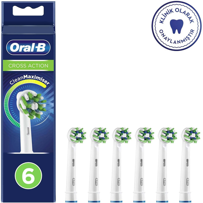 Набір Oral-B Crossaction з 6 щіток з технологією CleanMaximiser, 6 шт. зелена, жовта ука (6 упаковок)