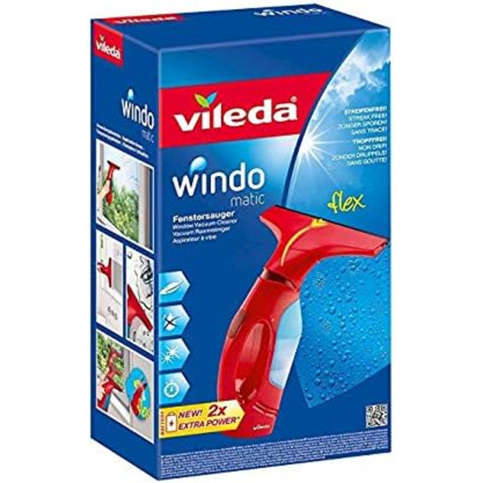 Віконний пилосос Vileda Windomatic, з гнучкою головкою для вікон без розлучень, червоний