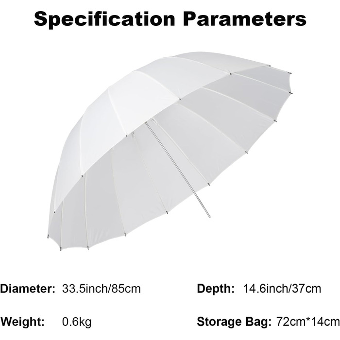 М'яка легка парасолька 85 см параболічна транслютована біла парасолька Speedlite парасолька для фотографії відео студійної зйомки, 2 шт., UB85D 83,8