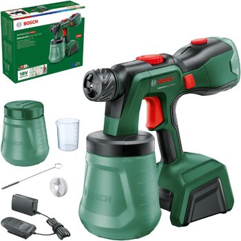 Акумуляторний фарборозпилювач Bosch AdvancedSpray 18V-500 (для емульсійних/латексних фарб, глазурі та лаків 3 м/хв 2 балончика по 1200 мл акумулятор 4 Ач і зарядний пристрій)