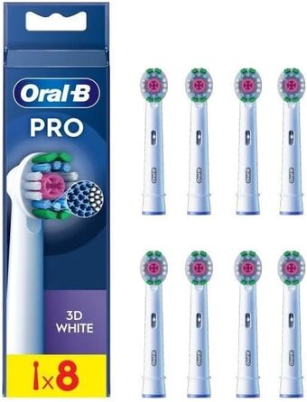 Насадка для електричної зубної щітки Oral-B Pro 3D біла, Х-подібна щетина та унікальна полірувальна чашка для відбілювання зубів та видалення поверхневих плям, 8 шт. насадки для зубних щіток біла нова версія 8 шт. (1 шт. в упаковці)