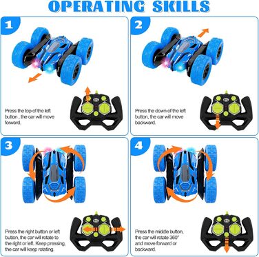Машинка на дистанційному управлінні для дітей RC Stunt 4WD 2.4 Ghz пульт дистанційного керування 360 Flip Offroad з двома акумуляторами Іграшкові машинки Машинки на дистанційному управлінні для хлопчиків від 3 4 5 6 7 8 12 Синій