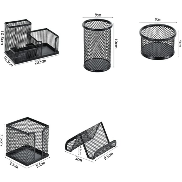 Набір настільних органайзерів Moulaelos з 5 предметів, сітчастий металевий офісний органайзер із тримачем для ручки, коробка для нотаток, дозатор скріпок і тримач для візиток, чорний чорний-5